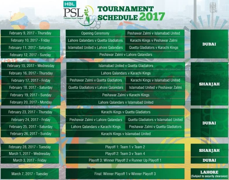 2017 PSL Schedule